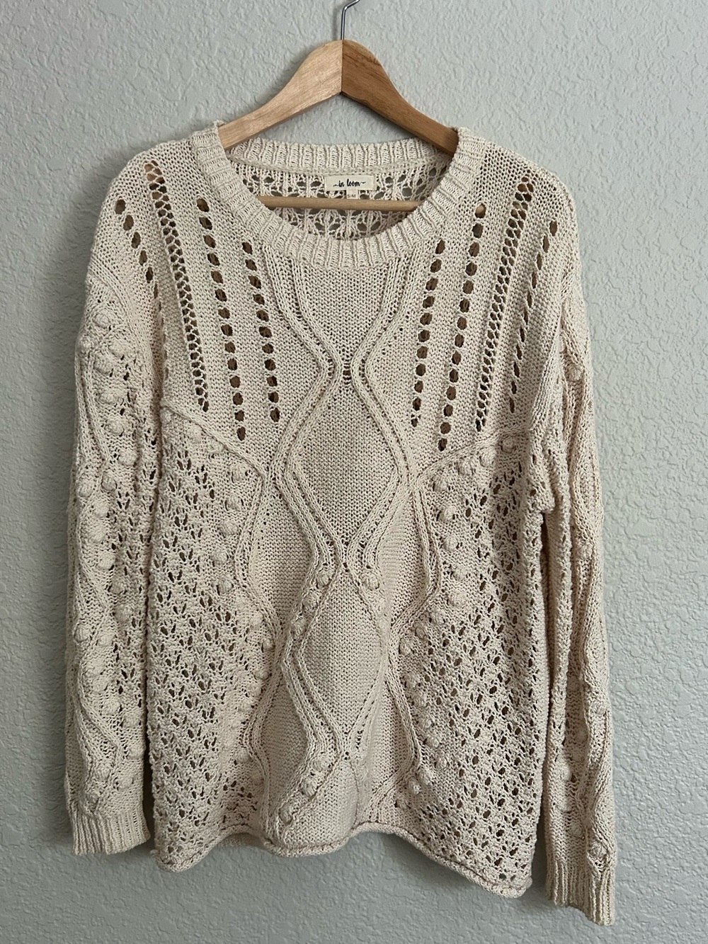 In Bloom Cream Open-Knit Cable Scoop Sweater